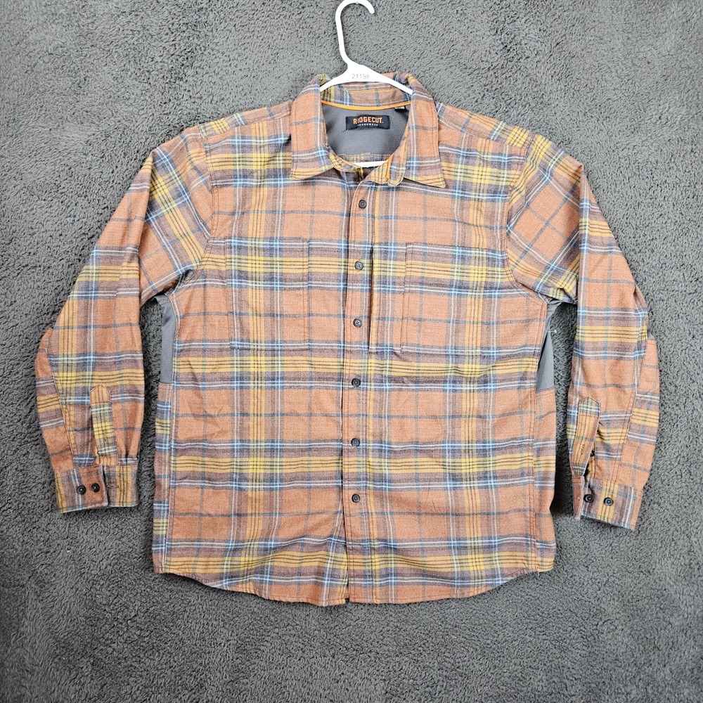 Ridgecut Toughwear Mens XL Plaid Button Down‎ Work Shirt Brown